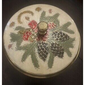 Vintage Cloisonne over Brass Holiday Set of 2 Tapers & Trinket Box with Lid